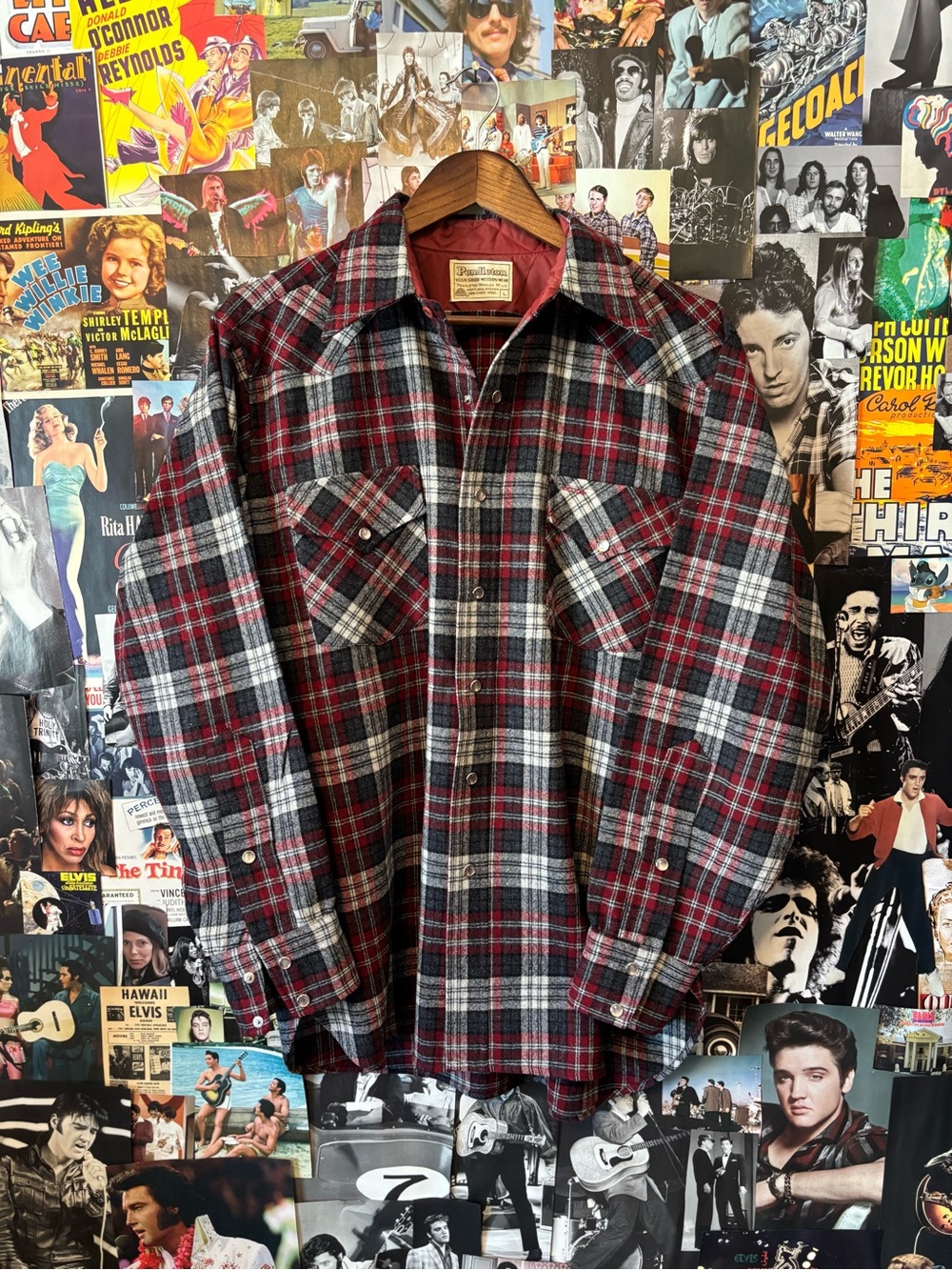 Pendleton Red Gray Black Plaid Wool Button-Down Shirt